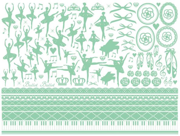 ポーセラーツ 転写紙 【白磁用】バレリーナ転写紙 ミントグリーン ポーセラーツ ポーセリンアート用 かわいい オシャレ ポーセリン パリ ポーセラーツ転写紙 転...