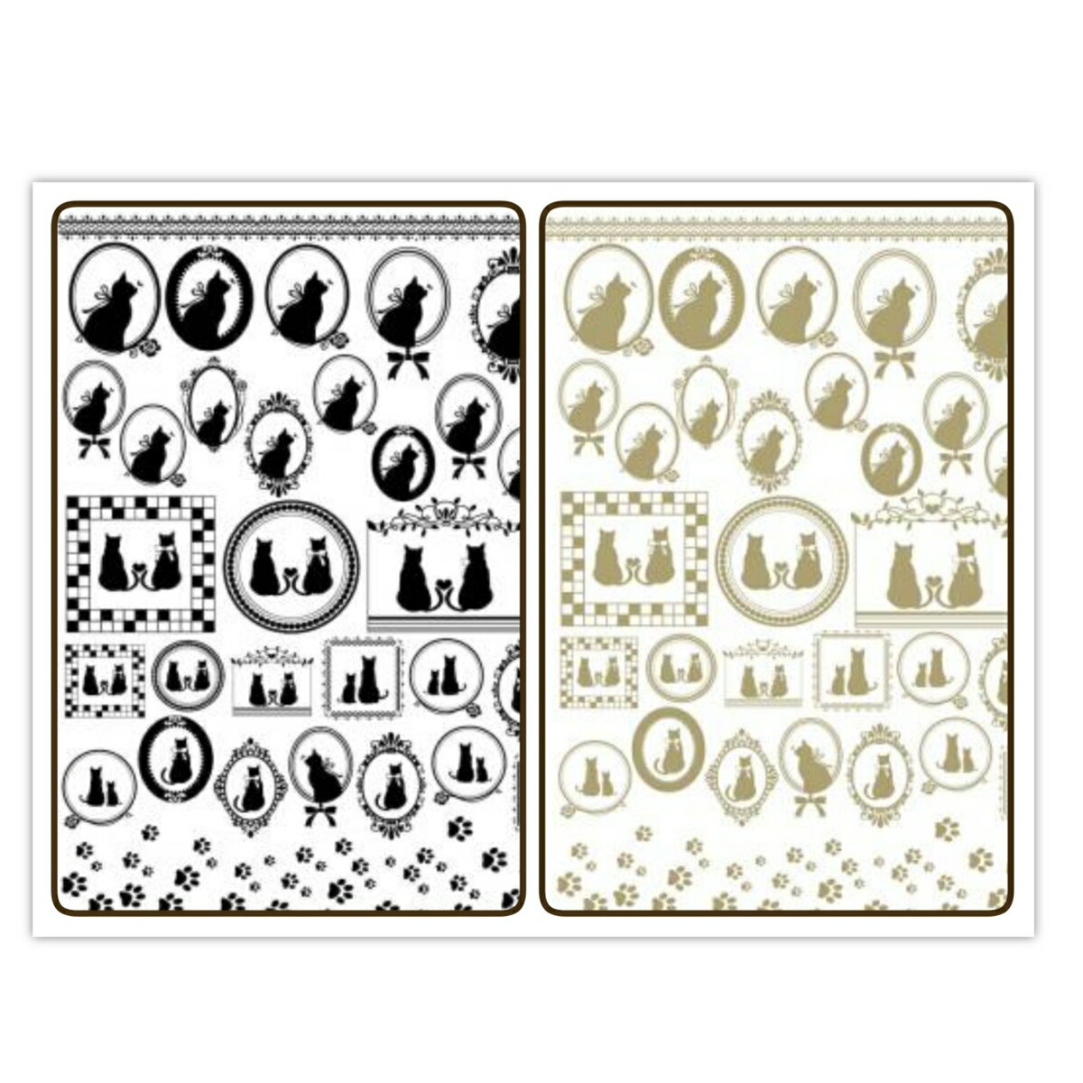 ポーセラーツ 転写紙 【白磁用・セット割】 CAT&フレーム転写紙 猫 ブラック&ゴールド お得なセット ポーセラーツ ポーセリンアート用 かわいい オシャレ ...
