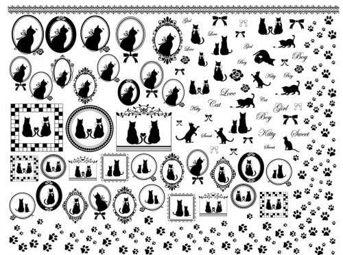 ポーセラーツ 転写紙 【白磁用】 CAT&フレーム転写紙 猫 ブラック ポーセラーツ ポーセリンアート用 かわいい オシャレ ポーセリン ネコ ねこ 猫ちゃん ...