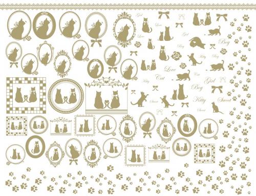 ポーセラーツ 転写紙 【白磁用】 CAT&フレーム転写紙 猫 ゴールド ポーセラーツ ポーセリンアート用 かわいい オシャレ ポーセリン ネコ ねこ 猫ちゃん ...