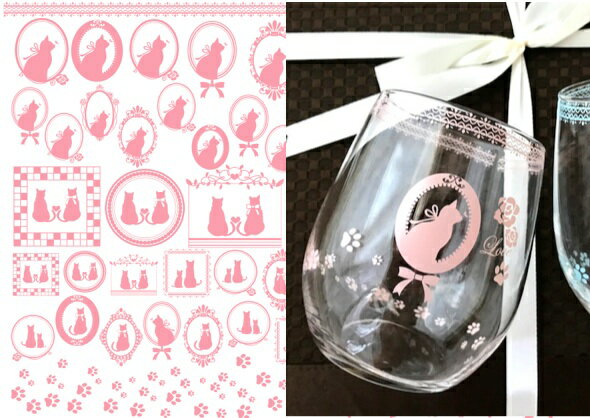 ポーセラーツ 転写紙 【ガラス用】 CAT&フレーム転写紙 猫 ピンク ポーセラーツ ポーセリンアート用 かわいい オシャレ ポーセリン ポーセラーツ転写紙 ポ...