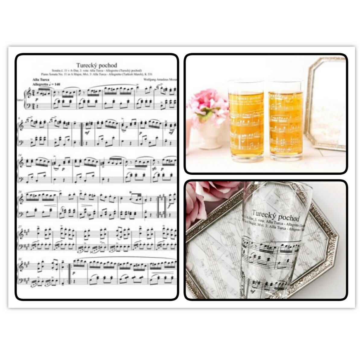 ポーセラーツ 転写紙 【ガラス用・セット】楽譜転写紙 ホワイト&ブラック セット ポーセラーツ ポーセリンアート用 ポーセリン 楽譜 音譜 オリジナル 転写紙