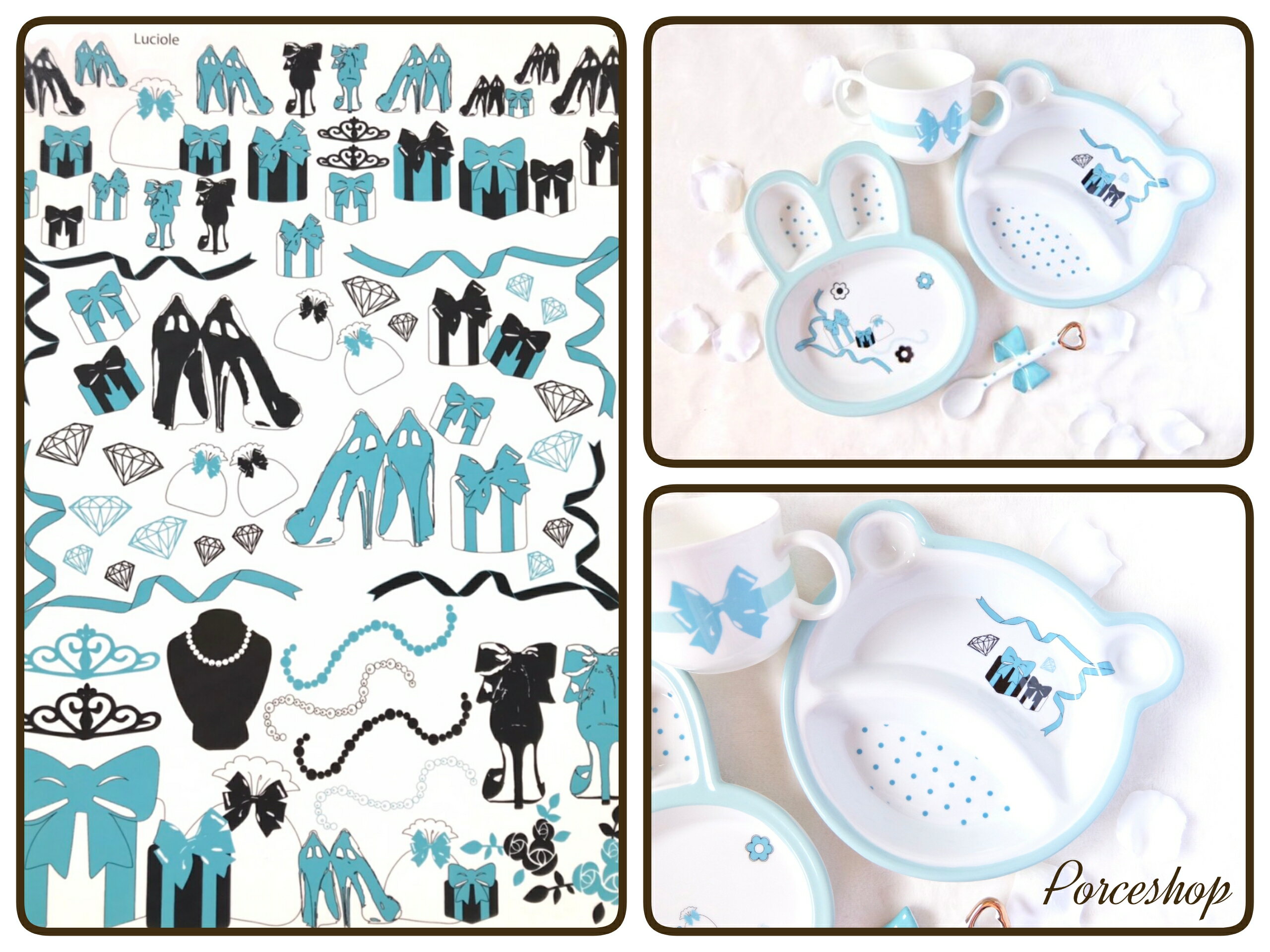 ポーセラーツ 転写紙 【白磁用】ペールブルーのパーティー転写紙 ポーセラーツ ポーセリンアート用 かわいい オシャレ ポーセリン パリ ポーセラーツ用転写紙 ポ...