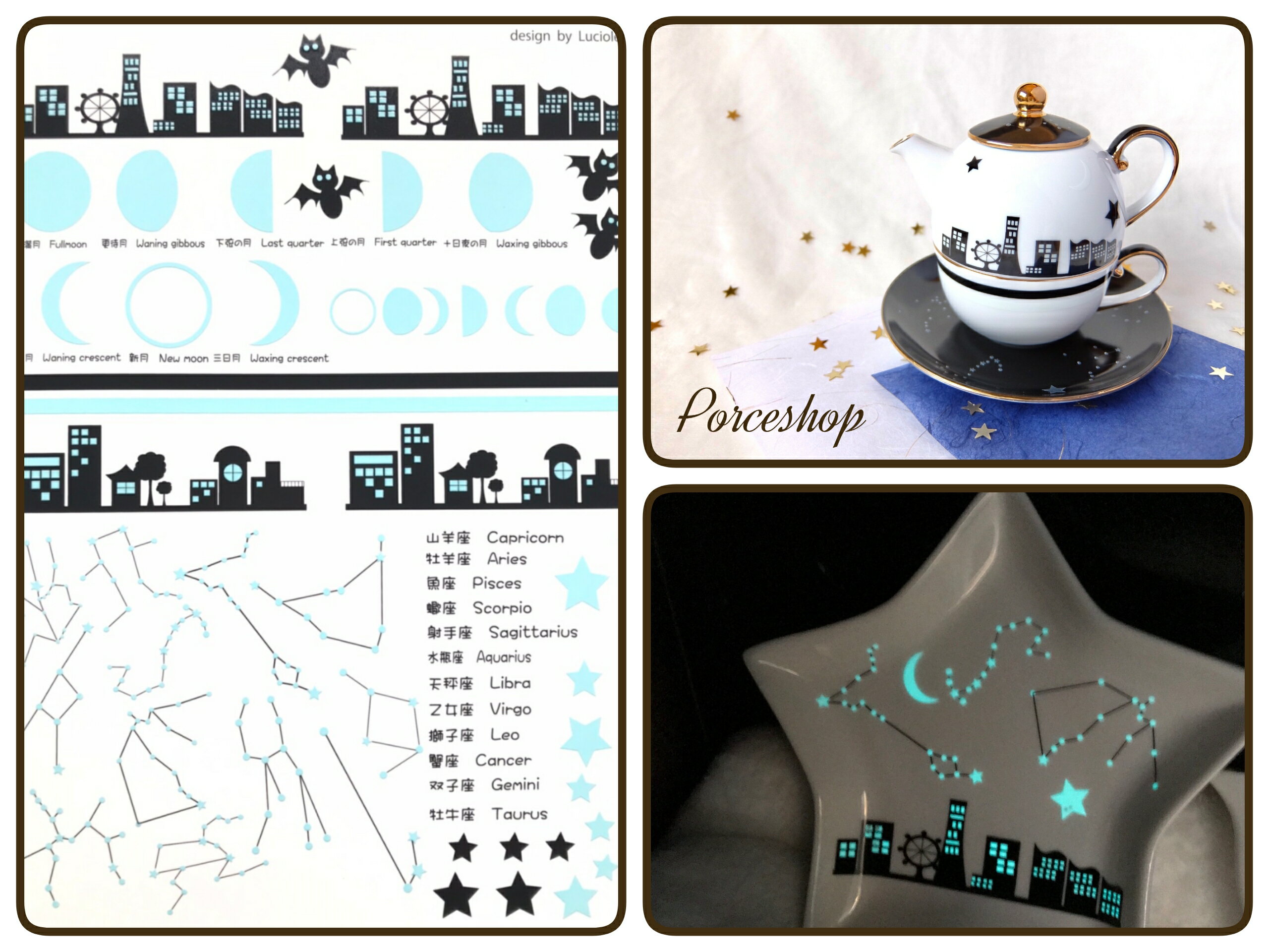 ポーセラーツ 転写紙【白磁用】星座の転写紙 蓄光/夜光 暗いところで光る珍しい転写紙 ポーセラーツ ポーセリンアート用 ポーセリン ポーセラーツ用転写紙 ポーセ...