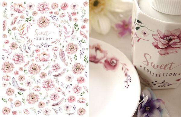 ポーセラーツ 転写紙 【白磁用】水彩 SWEET FLOWER スイートフラワー転写紙 A4サイズ(ポーセリンアート花転写紙)ポーセラーツ ポーセリンアート用 ...