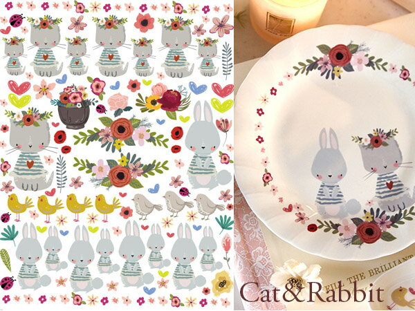 ポーセラーツ 転写紙 【白磁用】cat&rabbit キャット&ラビット転写紙 ポーセラーツ ポーセリンアート用 かわいい オシャレ ポーセリン ポーセラーツ転...