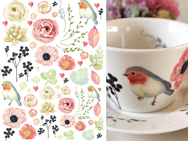 ポーセラーツ 転写紙 【白磁用】水彩 森の小鳥 もりのことり ポーセラーツ ポーセリンアート用 かわいい ポーセラーツ転写紙 アニマル転写紙 キッズ転写紙 鳥転...