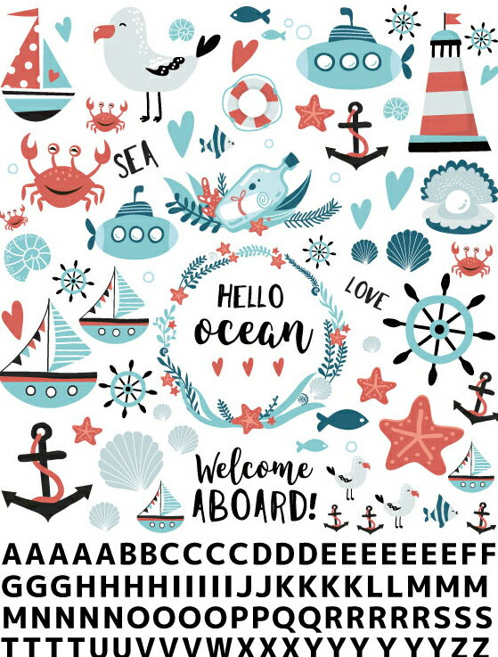 ポーセラーツ 転写紙 【白磁用】Ocean&alphabet オーシャン&アルファベット ポーセラーツ ポーセリンアート用 かわいい ポーセラーツ転写紙 アニマ...