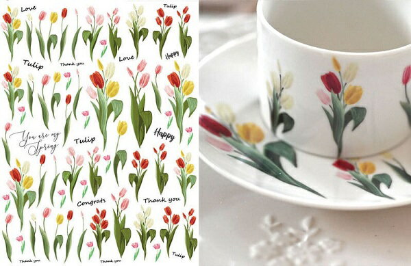 ポーセラーツ 転写紙 【白磁用】カラフルチューリップ転写紙 ポーセリンアート チューリップ転写紙 ポーセラーツ ポーセリンアート用 かわいい ポーセラーツ転写紙...