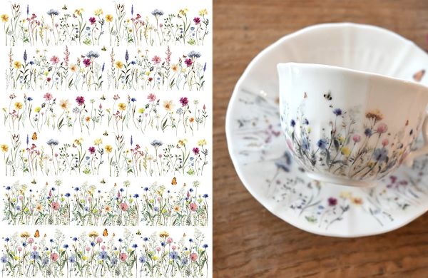 ポーセラーツ 転写紙 【白磁用】水彩ワイルドフラワー転写紙 ポーセラーツ ポーセリンアート用 かわいい ポーセラーツ転写紙 花転写紙 水彩画風 ポーセラーツ用転...