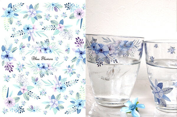 ポーセラーツ 転写紙 【ガラス用】水彩 ブルーフラワー転写紙 ポーセラーツ ポーセリンアート用 かわいい ポーセラーツ転写紙 花転写紙 水彩画風 オリジナル 転...