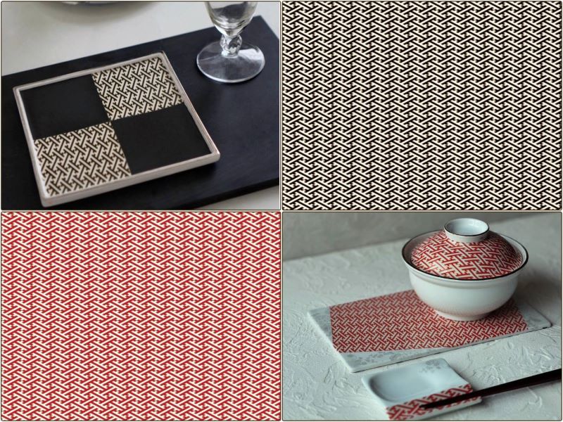 ポーセラーツ 転写紙 【白磁用】彩綾形転写紙 黒×雲母金&赤×雲母金 ※お得なセット10%オフ ポーセラーツ ポーセリンアート用 和柄 和モダン ドット ポーセ...