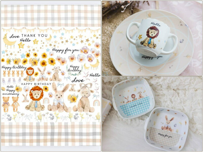 ポーセラーツ 転写紙 【白磁用】cuddly friends カドリー・フレンズ 転写紙 (ポーセラーツ ポーセリンアート 転写紙 ウサギ クマ ライオン ギン...