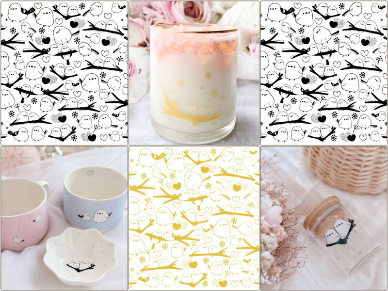 ポーセラーツ 転写紙 【セット割】Lovelyもふもふシマエナガ転写紙 ※白磁&ガラス用(2色)セット20%オフ(ポーセラーツ ポーセリンアート 転写紙 鳥 ハ...