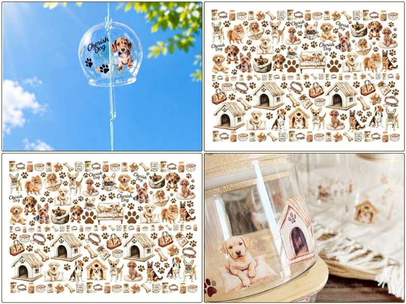 ポーセラーツ 転写紙 【ガラス用】ChouChou Dog -シュシュドッグ転写紙-（ポーセラーツ 転写紙 ポーセリンアート 犬) かわいい オシャレ ポーセリン 犬　子犬　わんこ　わんちゃん　オリジナル　転写紙