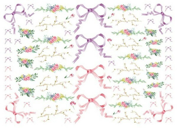 ポーセラーツ 転写紙【ガラス用】ドルチェリボン ピンク&パープル ポーセラーツ ポーセリンアート用 かわいい オシャレ ポーセリン フラワー 花 水彩 オリジナ...
