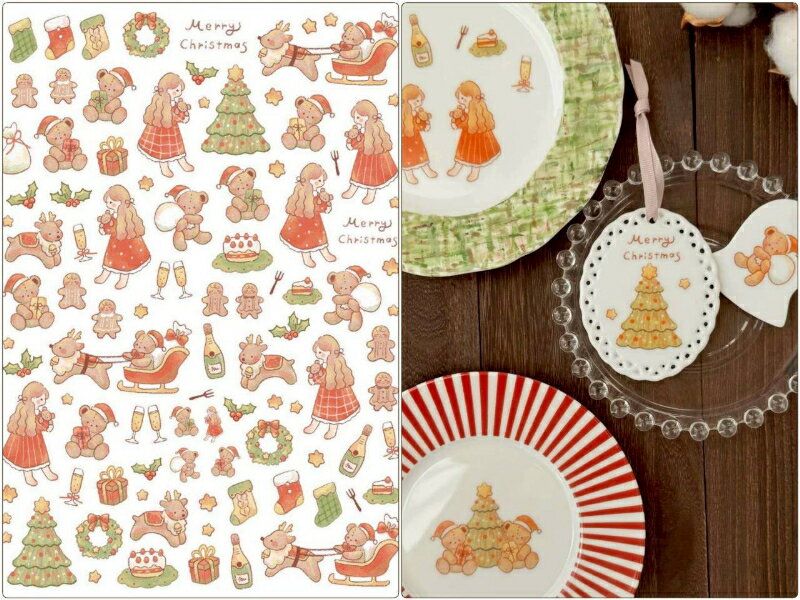 ポーセラーツ 転写紙【白磁用】Holy bear クリスマス転写紙（ポーセラーツ 転写紙 ポーセリアート クリ..