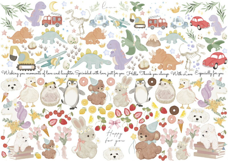 ポーセラーツ 転写紙 【ガラス用】Dream Parade ドリームパレード転写紙 ver2(ポーセラーツ ポーセリンアート 転写紙 恐竜 ぺんぎん ウサギ ク...