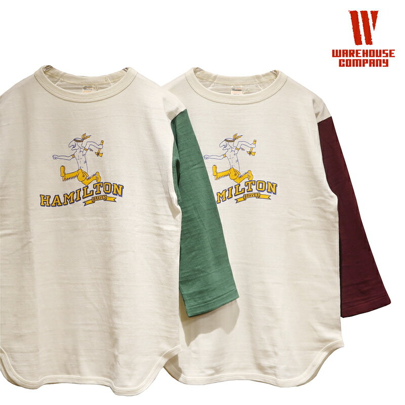 【送料無料】 WAREHOUSE（ウエアハウス） Lot.4800 7分袖ベースボールTシャツ “HAMILTON/ハミルトン” メンズ アメカジ ヴィンテージレプリカ ロンT シャドウボーダー 丸胴 日本製