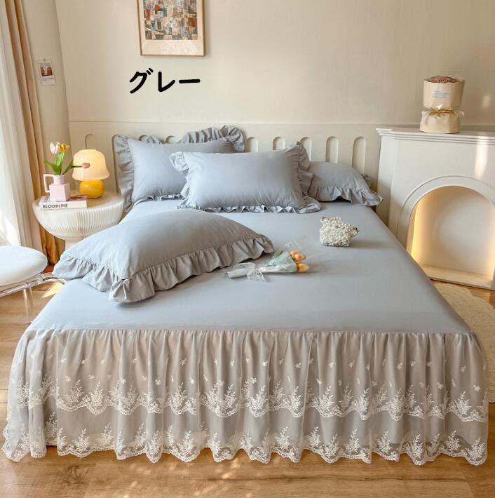 【 送料無料】ベッドスカート ベッドカバー 姫系 無地 可愛い レース フリル 綿100...