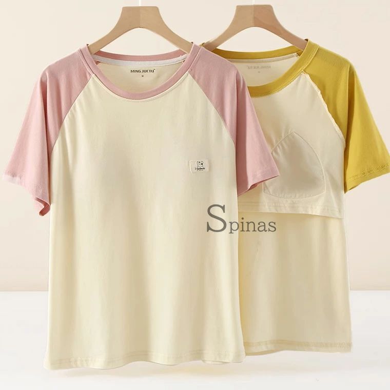 Tシャツとして着れる ラグラン袖 コットン 綿 パット付半袖Tシャツ ラウンドネック...