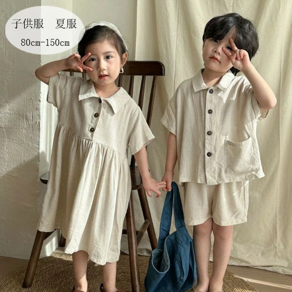 樂天商城 - 子供服 夏服 レジャー 女の子/ワンピース 男の子/セットアップ 兄弟 姉妹 双子 プレゼント 通園着 通学着 夏着 キッズ 上下セット 半袖シャツ+ショーツ 2点セット ボーイズ ガールズ 半袖 ワンピース 無地 子ども服 夏着 80 90 100 110 120 130 140 150