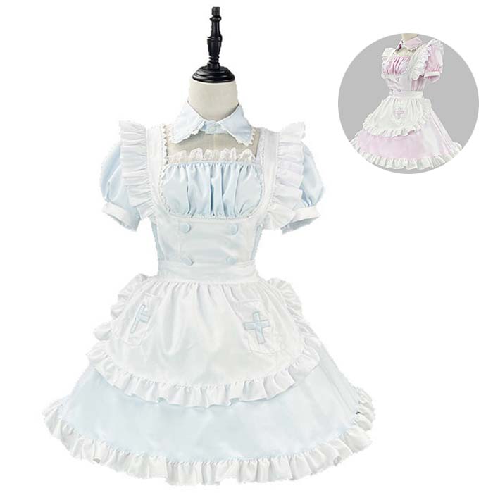 メイド服 コスプレ 衣装 ハロウイン 仮装 ナース 看護師 看護婦 ワンピース エプロン フリル かわいい 豪華セット レディース コスチューム カフェ イベント ウェイトレス ハロウィン メイド 定番 コス 男ウケ セクシー 大きいサイズ S-5XL 男性ウケ 洋服 ゴスロリ