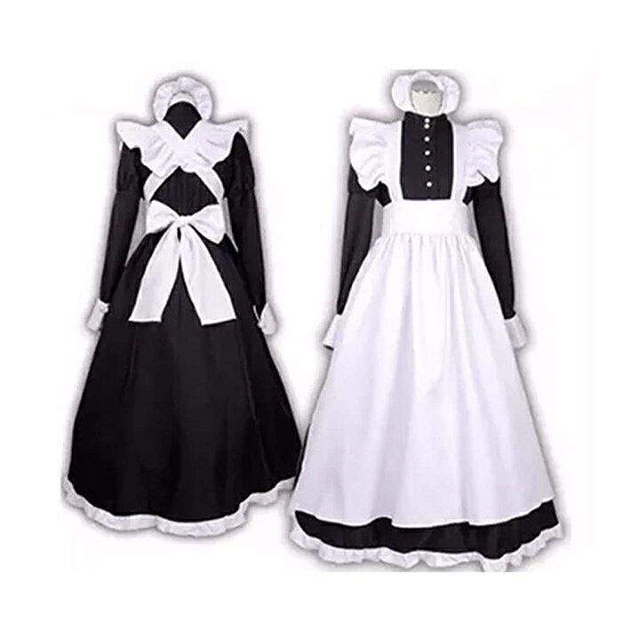 Rakuten - メイド服 ロング 4点セット 長袖 クラシカル 英国 コスプレ衣装 イギリス風 フリル ワンピース エプロン コスチューム ハロウィン 仮装 レディース メンズ 可愛い ゴスロリ 定番 ロイヤル 制服 喫茶店 変装 大人用 カフェ 学園祭 洋風