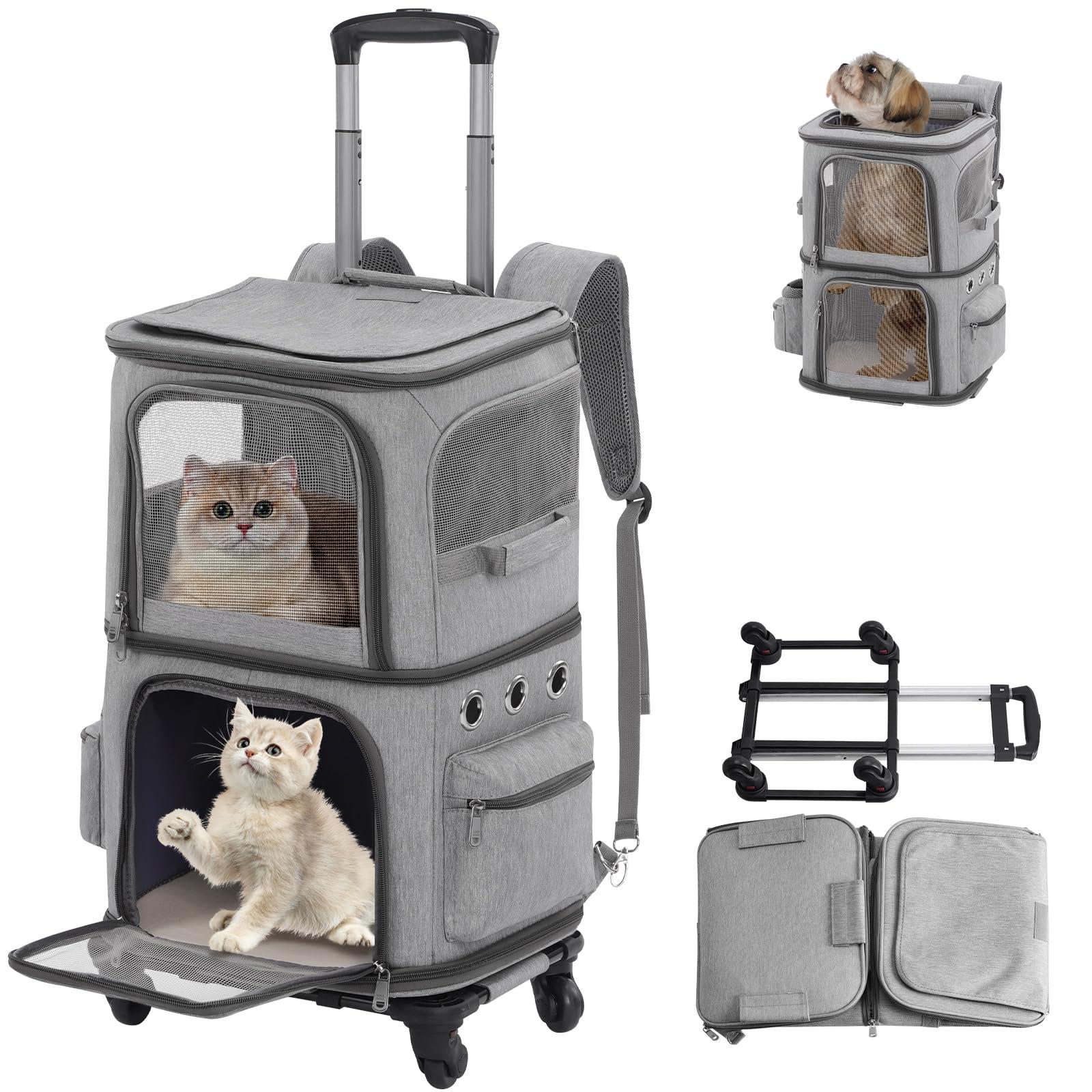 【送料無料】猫 2 匹 キャリー リュック キャスター付き 小型 犬 キャリー カート 2段式 ペッ ...