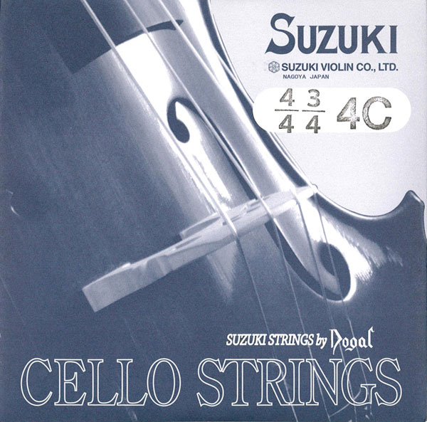 スズキバイオリンのチェロ弦です。 スズキのチェロNo.72〜No.74までのチェロに 使用されています。サイズは、4/4〜1/10までの 各サイズに分かれていますので、ご注文の際は、 サイズを御指定してください。スチール弦。 注）メール便の場合、代引きはご利用頂けません。