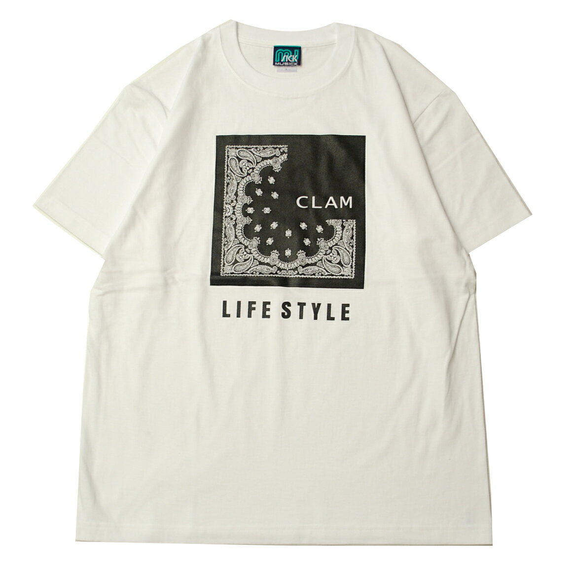 ミュージック MUSICK BANDANA S/S Tシャツ WHITE×BLACK/ホワイト×ブラック 半袖 Tシャツ ペイズリー