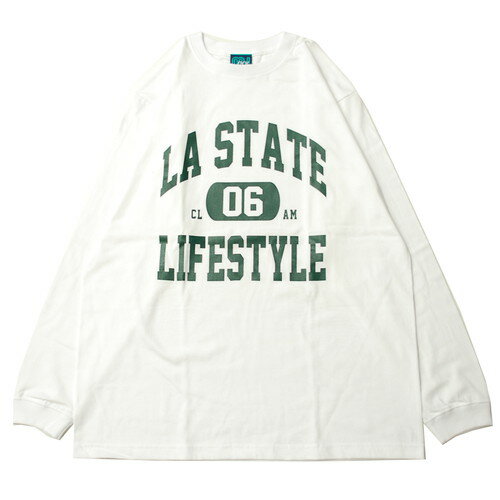 楽天POSSIBILITY【SALE/セール】ミュージック MUSICK LIFE STYLE LA STATE COLLEGE LOGO L/S Tシャツ WHITE × DARK GREEN / ホワイト × ダークグリーン 長袖 Tシャツ カレッジ