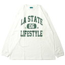 【SALE/セール】ミュージック MUSICK LIFE STYLE LA STATE COLLEGE LOGO L/S Tシャツ WHITE × DARK GREEN / ホワイト × ダークグリーン 長袖 Tシャツ カレッジ