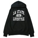 【SALE/セール】ミュージック MUSICK LA STATE LIFESTYLE COLLEGE HOODIE BLACK / ブラック フード パーカー