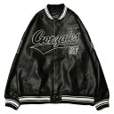 【SALE/セール】ワット イット イズント マークゴンザレス （What it isNt）ART BY MARK GONZALES PU FAKE LEATHER STADIUM JACKET BLACK / ブラック スタジアム ジャケット PU フェイク レザー