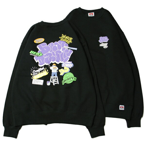 ベン デイビス BEN DAVIS OVERLAP CREW SWEAT BLACK / ブラック クルーネック スウェット トレーナー