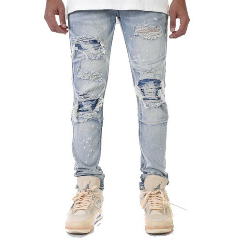 ケーディーエヌケー デニム KDNK DENIM PATCHED RIPPED STRETCH DENIM BLUE / ブルー デニム パンツ クラッシュ ダメージ リペア