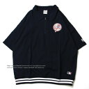 MLB ItBV MLB OFFICIAL NEW YORK YANKEES BACK LOGO S/S HALF ZIP NAVY / lCr[ n[tWbv j[[N L[X