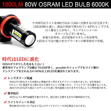 50系 RAV4 LED フォグランプ H16 80W OSRAM プロジェクター照射 アルミボディ 無極性 6000K/ホワイト/白 2個入り/1セット