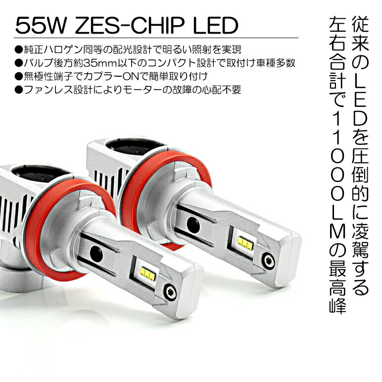 HM3/HM4 前期/中期/後期 バモスホビオ LED フォグランプ H8 55W 11000ルーメン ZESチップ デュアル発光 6500K/ホワイト 車検対応 2