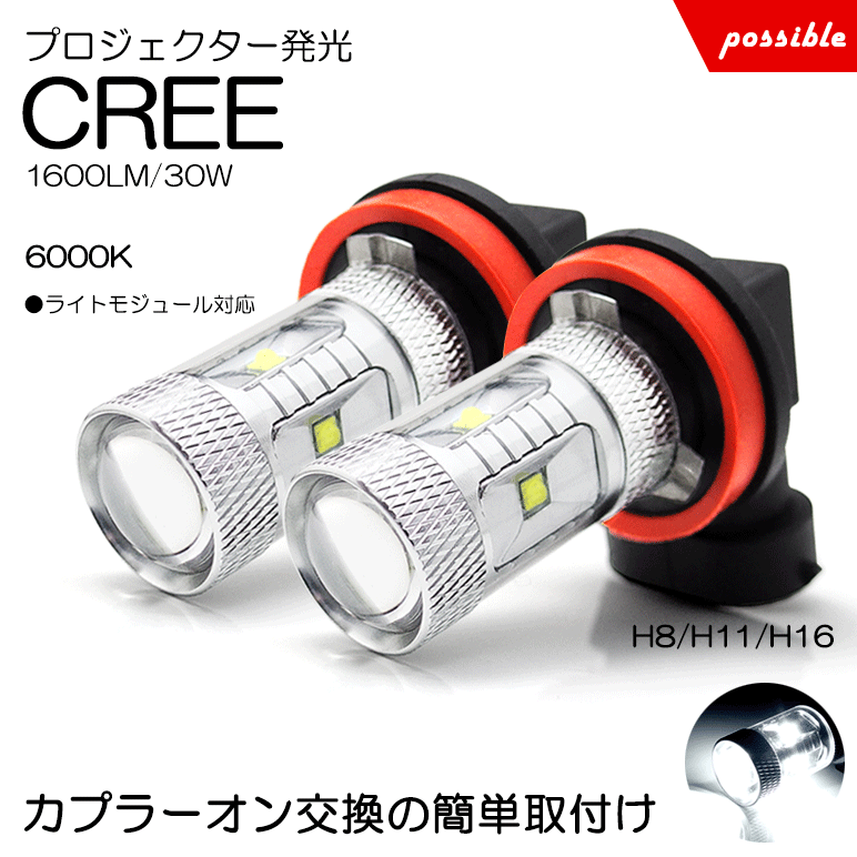 10系 前期/後期 レクサス RX270/RX350/RX450h LED フォグランプ H11 30W CREE XB-D プロジェクター照射 アルミボディ 無極性 6000K/ホワイト/白 2個入り/1セット