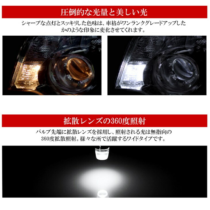 LA250S/LA260S キャスト アクティバ/スタイル/スポーツ ポジション球/バックランプLED T10/T16 LEDバルブ 1.5W 集光レンズ発光 COB-LED搭載 アルミヒートシンク 6000K/ホワイト 2個入り/1セット