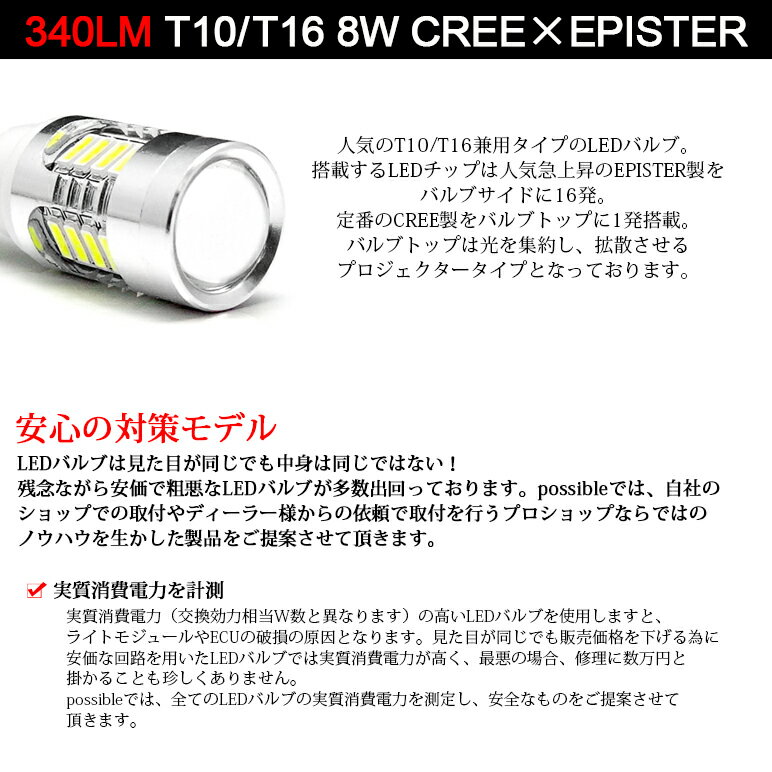 150系 前期/中期/後期 ランドクルーザー/ランクル プラド T10/T16 LED バックランプ 8W 340lm CREE×EPISTER プロジェクター拡散 リフレクター照射 アルミヒートシンク 6000K/ホワイト 2個入り