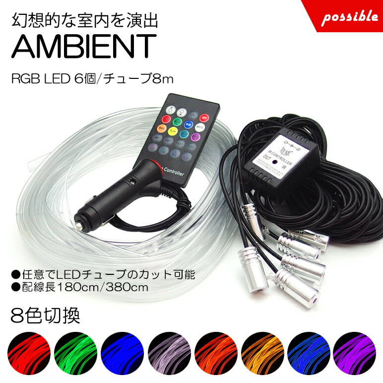 150系 前期/中期/後期 ランドクルーザー/ランクル プラド RGB LED アンビエントライト ライン発光 発光源6個 アクリルファイバー8m リモコン操作 8色切替