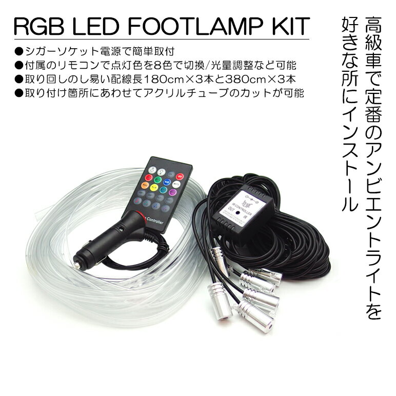 G11系 前期/後期 ブルバードシルフィ RGB LED アンビエントライト ライン発光 発光源6個 アクリルファイバー8m リモコン操作 8色切替