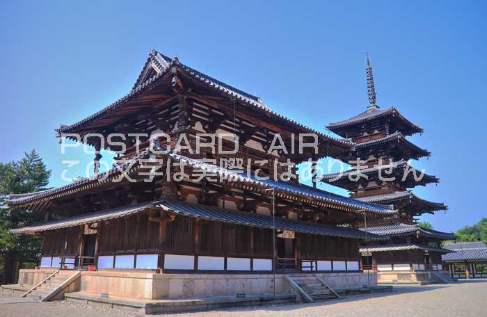 【日本の風景ポストカードAIR】奈良県生駒郡斑鳩町法隆寺 五重塔 金堂のはがきハガキ葉書 撮影/kazukiatuko