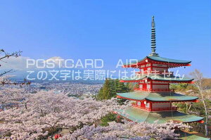 【日本の風景ポストカードAIR】 山梨県富士吉田市浅間 新倉富士浅間神社 桜と富士山のはがきハガキ葉書 撮影/kazukiatuko