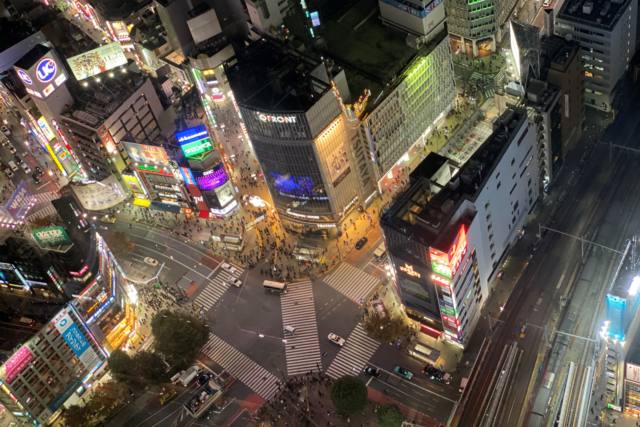 【日本の風景ポストカード】東京の夜景渋谷スクランブル交差点の葉書ハガキはがき photo by MIRO
