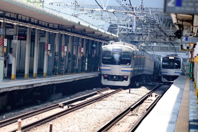 【鉄道のポストカード】西大井町駅のJR横須賀線E217系のハガキはがき photo by MIRO