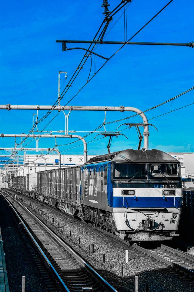 【鉄道のポストカード】山口県瀬戸内海を走るJR貨物機関車EF210-107青のハガキはが...